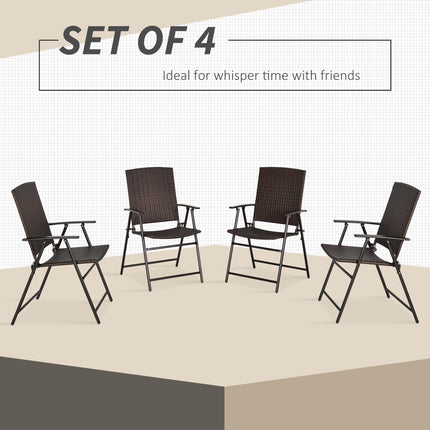 Set of 4 Foldable Rattan Garden Chairs with Steel Frame - Brown