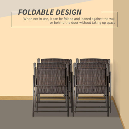 Set of 4 Foldable Rattan Garden Chairs with Steel Frame - Brown