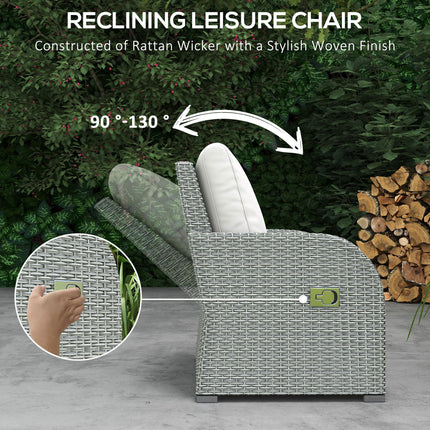 6 Piece Reclining Rattan Garden Furniture Set with Table and Footstools - Light Grey