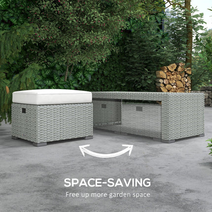 6 Piece Reclining Rattan Garden Furniture Set with Table and Footstools - Light Grey