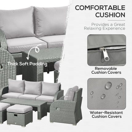 6 Piece Reclining Rattan Garden Furniture Set with Table and Footstools - Light Grey