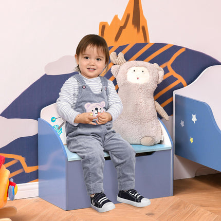 Kids Wooden Toy Storage Chest Chair 2-in-1 with Gas Stay Bar Safety Hinges 60x30x50cm - Blue
