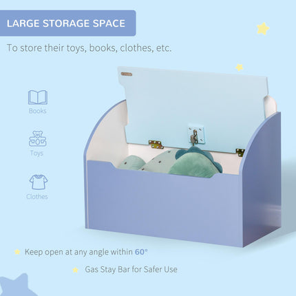 Kids Wooden Toy Storage Chest Chair 2-in-1 with Gas Stay Bar Safety Hinges 60x30x50cm - Blue