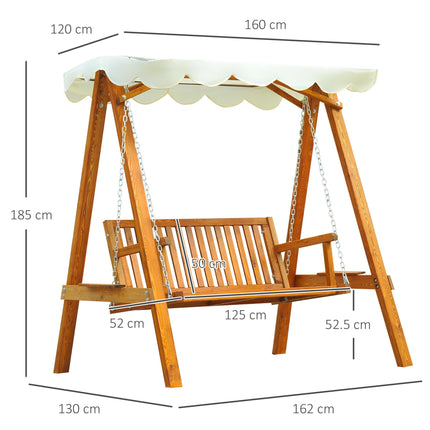 2 Seater Wooden Garden Swing Seat with Canopy Outdoor Hammock Bench - Cream White