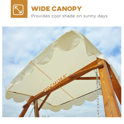 2 Seater Wooden Garden Swing Seat with Canopy Outdoor Hammock Bench - Cream White
