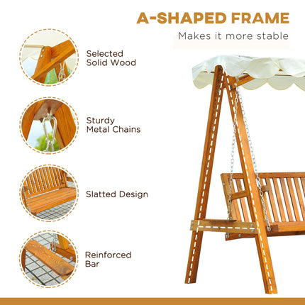 2 Seater Wooden Garden Swing Seat with Canopy Outdoor Hammock Bench - Cream White