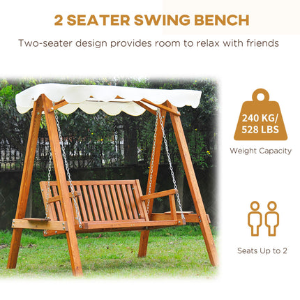 2 Seater Wooden Garden Swing Seat with Canopy Outdoor Hammock Bench - Cream White