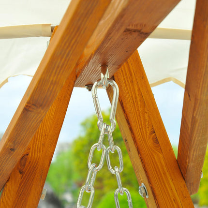 2 Seater Wooden Garden Swing Seat with Canopy Outdoor Hammock Bench - Cream White