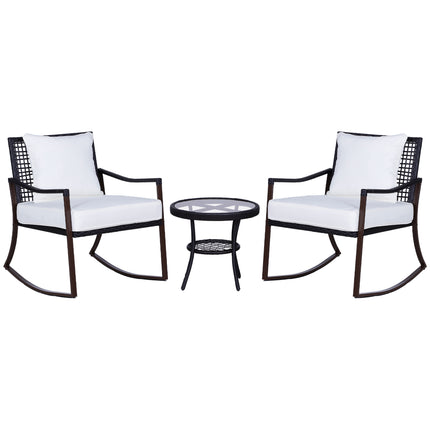 3 Piece Rattan Bistro Set with Rocking Armchairs - Brown