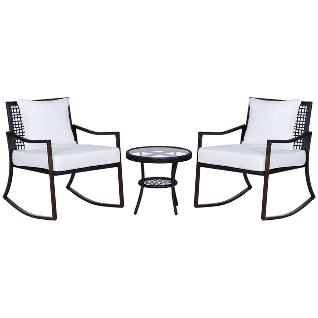 3 Piece Rattan Bistro Set with Rocking Armchairs - Brown