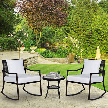 3 Piece Rattan Bistro Set with Rocking Armchairs - Brown