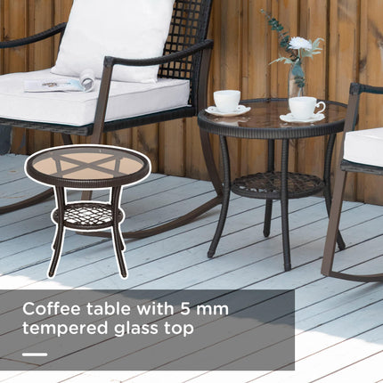3 Piece Rattan Bistro Set with Rocking Armchairs - Brown