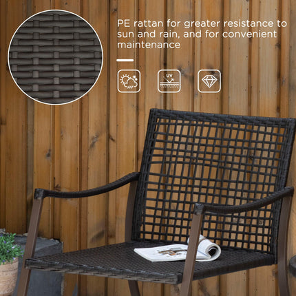 3 Piece Rattan Bistro Set with Rocking Armchairs - Brown