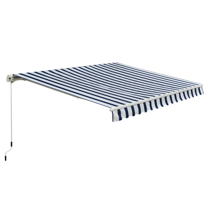 Manual Retractable Patio Awning Sun Shade Shelter 2.95m Projection - Blue and White
