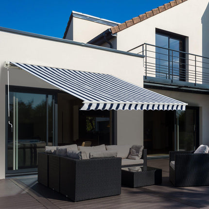 Manual Retractable Patio Awning Sun Shade Shelter 2.95m Projection - Blue and White