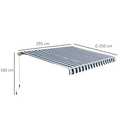 Manual Retractable Patio Awning Sun Shade Shelter 2.95m Projection - Blue and White
