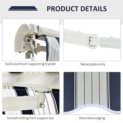 Manual Retractable Patio Awning Sun Shade Shelter 2.95m Projection - Blue and White