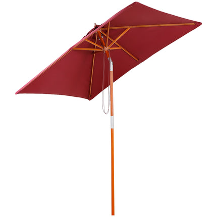 2 Piece Patio Garden Parasol Set with Fir Wood Pole - Wine Red