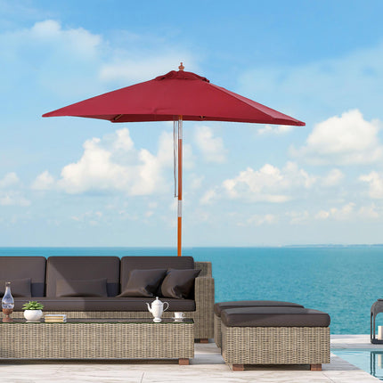 2 Piece Patio Garden Parasol Set with Fir Wood Pole - Wine Red