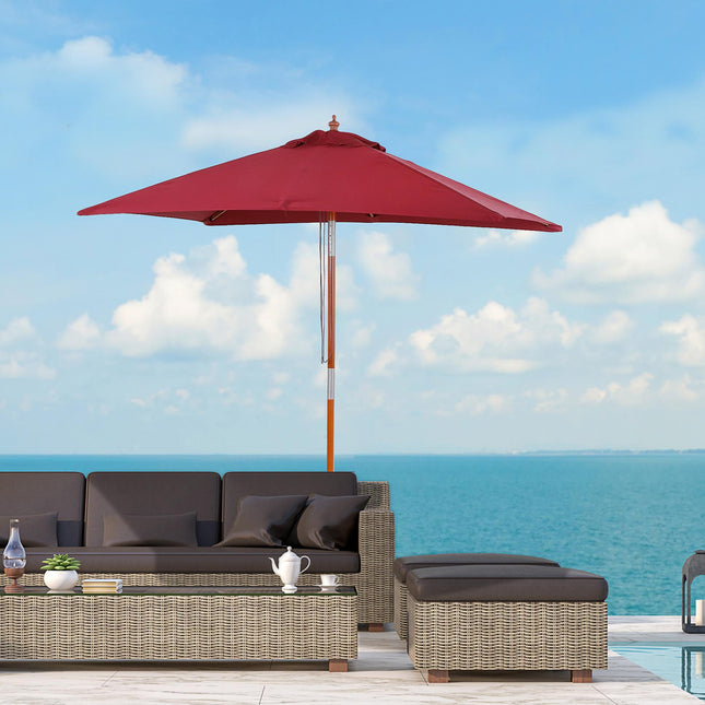 2 Piece Patio Garden Parasol Set with Fir Wood Pole - Wine Red