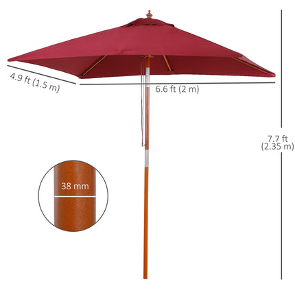 2 Piece Patio Garden Parasol Set with Fir Wood Pole - Wine Red