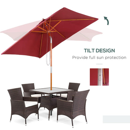 2 Piece Patio Garden Parasol Set with Fir Wood Pole - Wine Red