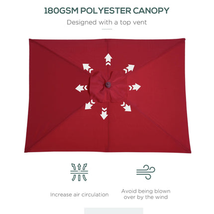 2 Piece Patio Garden Parasol Set with Fir Wood Pole - Wine Red