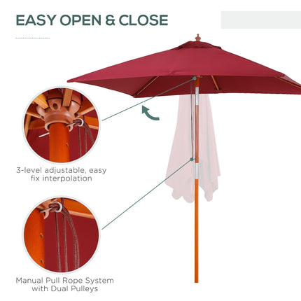 2 Piece Patio Garden Parasol Set with Fir Wood Pole - Wine Red