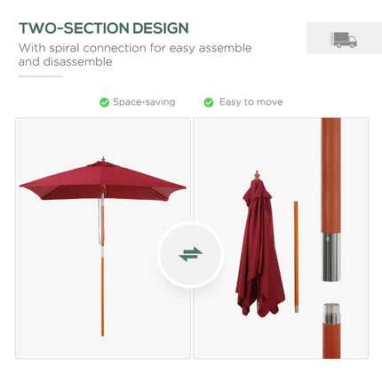 2 Piece Patio Garden Parasol Set with Fir Wood Pole - Wine Red