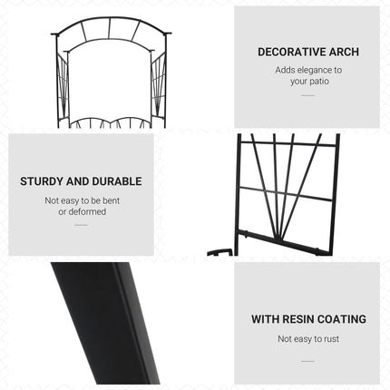 Garden Bench, 2 Seater Outdoor Patio Bench, Metal Garden Loveseat with Arch for Vines and Climbing Plants, Black
