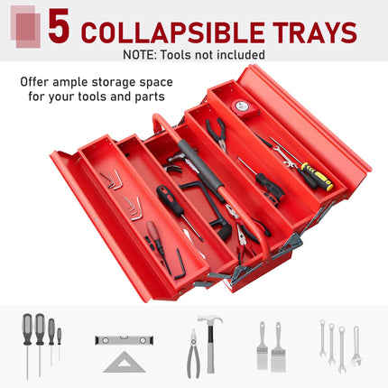 Metal Tool Box 3 Tier 5 Tray Professional Portable Storage Cabinet Workshop Cant