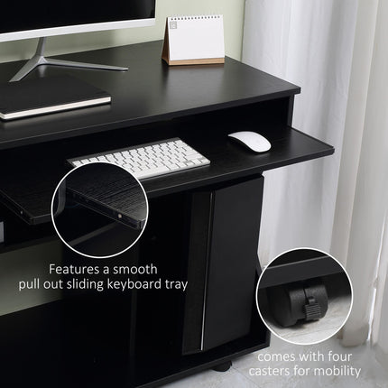 Multi-Storage Compact Work Desk, with Wheels - Black