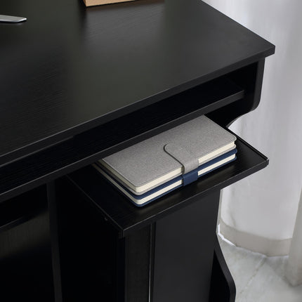 Multi-Storage Compact Work Desk, with Wheels - Black