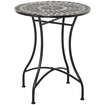 Round Mosaic Garden Table with Metal Frame 60cm - Grey/Black