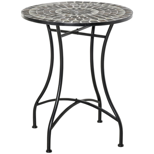 Round Mosaic Garden Table with Metal Frame 60cm - Grey/Black