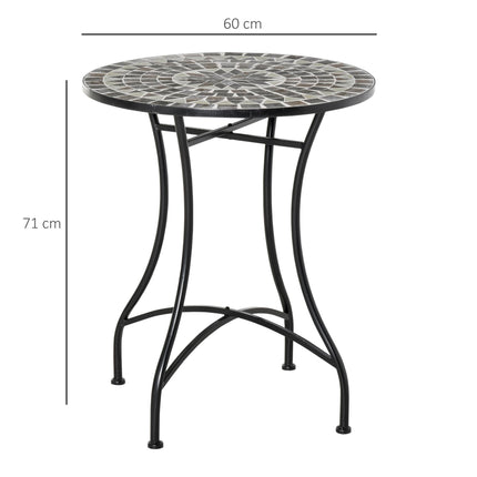 Round Mosaic Garden Table with Metal Frame 60cm - Grey/Black