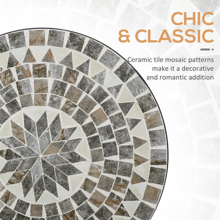 Round Mosaic Garden Table with Metal Frame 60cm - Grey/Black