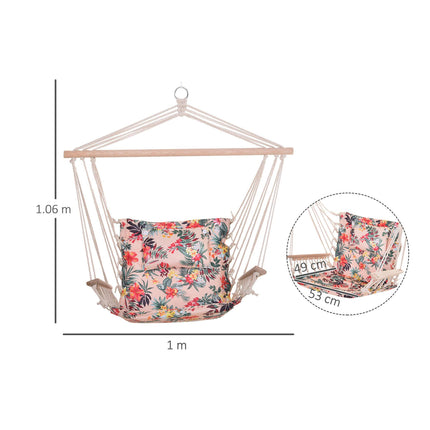 Garden Outdoor Hanging Hammock Chair with Thick Rope, Wooden Arms, Wide Seat - Multicoloured Floral