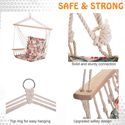 Garden Outdoor Hanging Hammock Chair with Thick Rope, Wooden Arms, Wide Seat - Multicoloured Floral