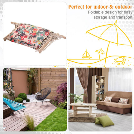 Garden Outdoor Hanging Hammock Chair with Thick Rope, Wooden Arms, Wide Seat - Multicoloured Floral