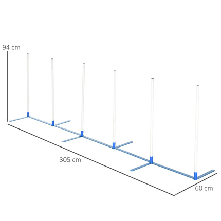 Adjustable Dog Agility Training Obstacle Course Set with Weave Poles and Storage Bag - White & Blue