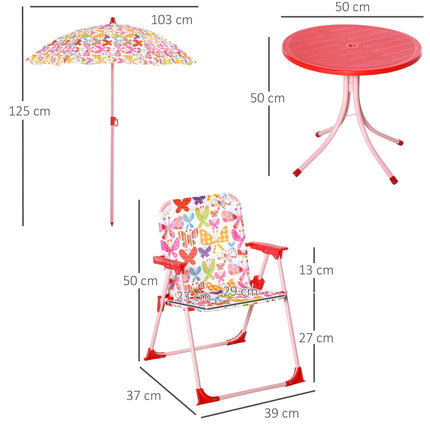 4 Piece Kids Folding Picnic Table and Chairs Set with Striped Parasol - Multi