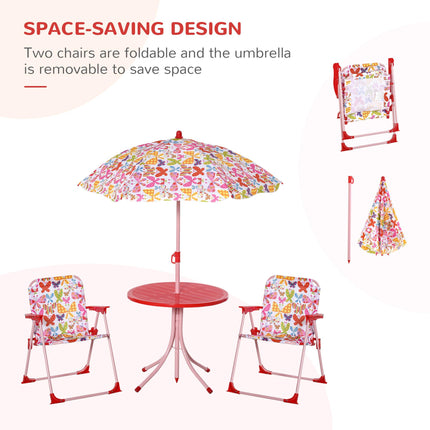 4 Piece Kids Folding Picnic Table and Chairs Set with Striped Parasol - Multi