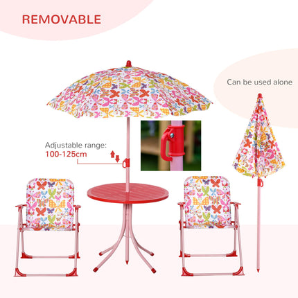 4 Piece Kids Folding Picnic Table and Chairs Set with Striped Parasol - Multi