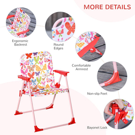 4 Piece Kids Folding Picnic Table and Chairs Set with Striped Parasol - Multi