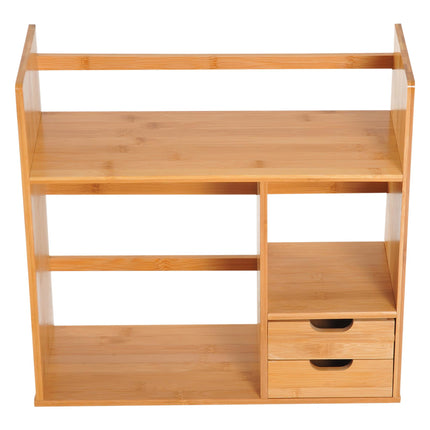 Bamboo Desk Organiser with 2 Drawers, Compartments & Desktop Bookshelf - Bamboo