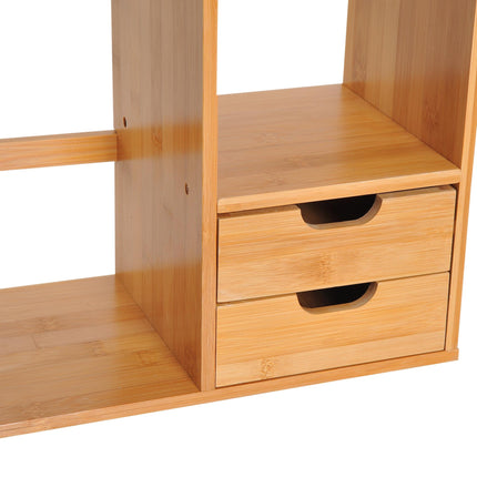 Bamboo Desk Organiser with 2 Drawers, Compartments & Desktop Bookshelf - Bamboo