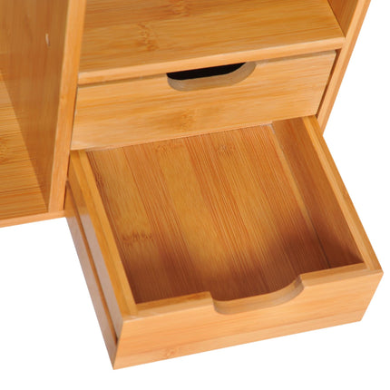 Bamboo Desk Organiser with 2 Drawers, Compartments & Desktop Bookshelf - Bamboo