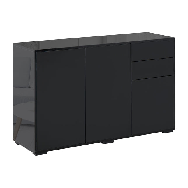 High Gloss Frame Sideboard with 2 Drawers Push-Open Design for Living Room & Bedroom - Black