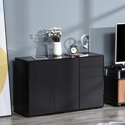 High Gloss Frame Sideboard with 2 Drawers Push-Open Design for Living Room & Bedroom - Black